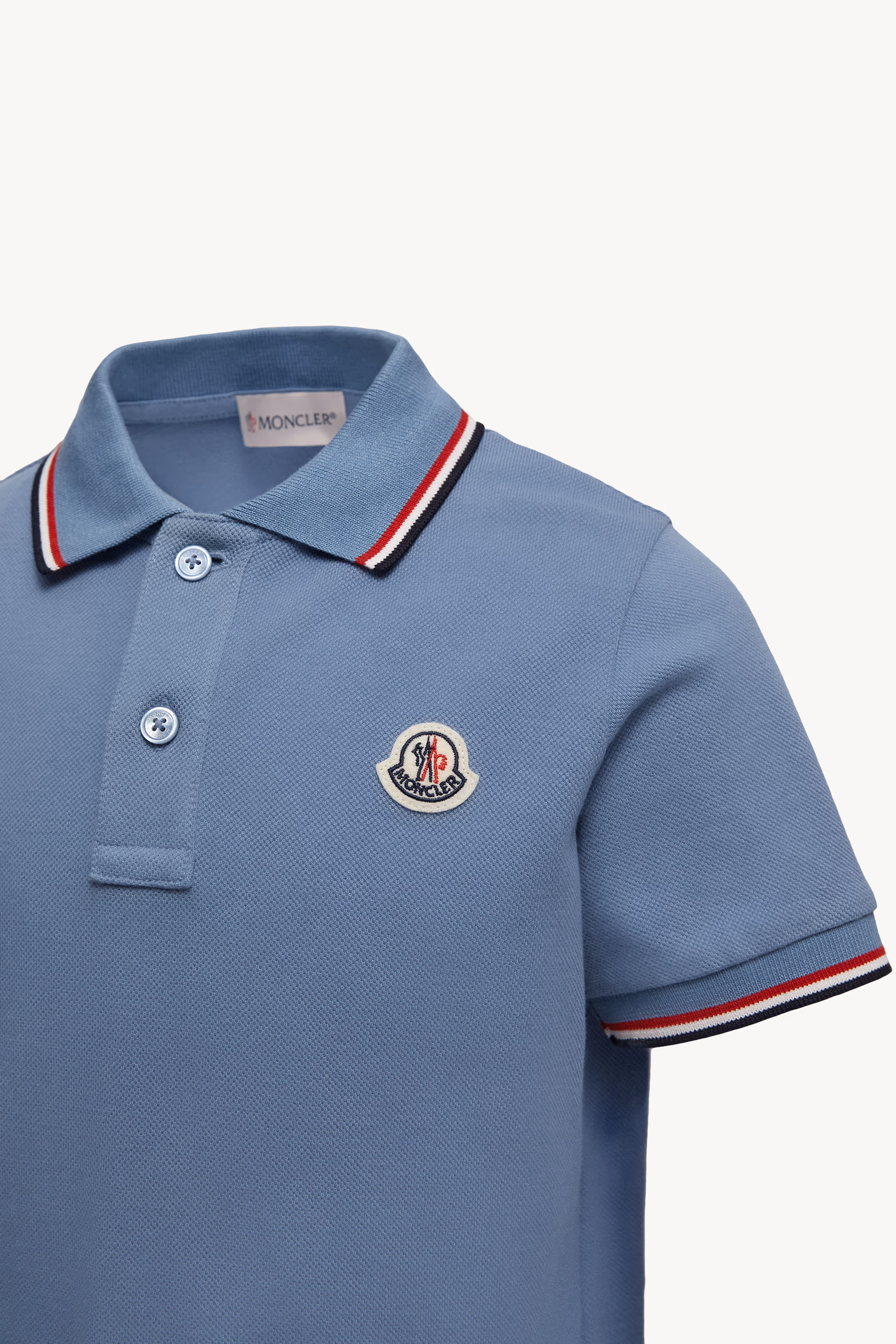 Tricolor-Trimmed Cotton Piquet Polo Shirt Boy Cobalt Blue Moncler 2